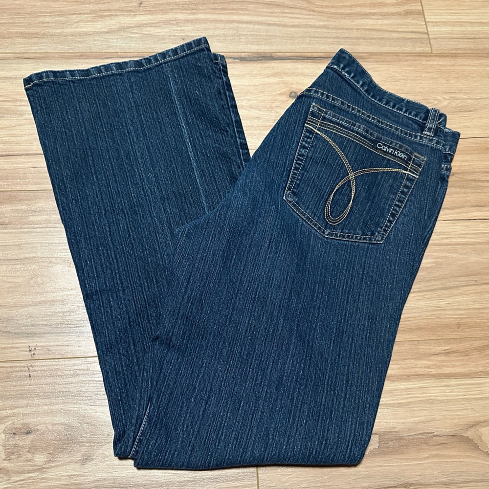 Calvin Klein Womens Dark Wash Mid Rise Flare Fit 90's Y2K Denim Jeans Size 10